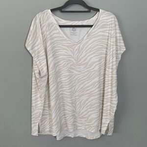 NEW RBX Women Plus Size 3X Zebra Print V Neck Short Sleeve Top Casual Activewear